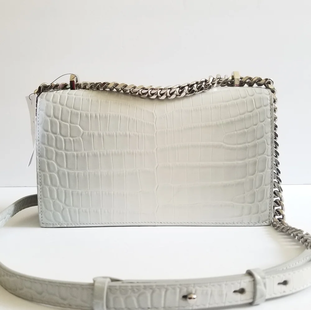 Alexander McQueen Medium Four Ring Croc-Embossed Leather Crossbody Light Gray - Picture 4 of 11